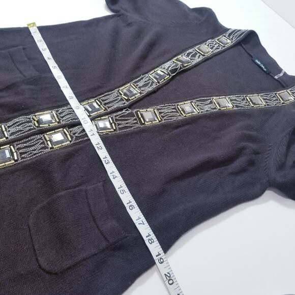 Dolce Cabo Knit Wool Cashmere Blend Chains Jeweled Cardigan - Picture 5 of 14